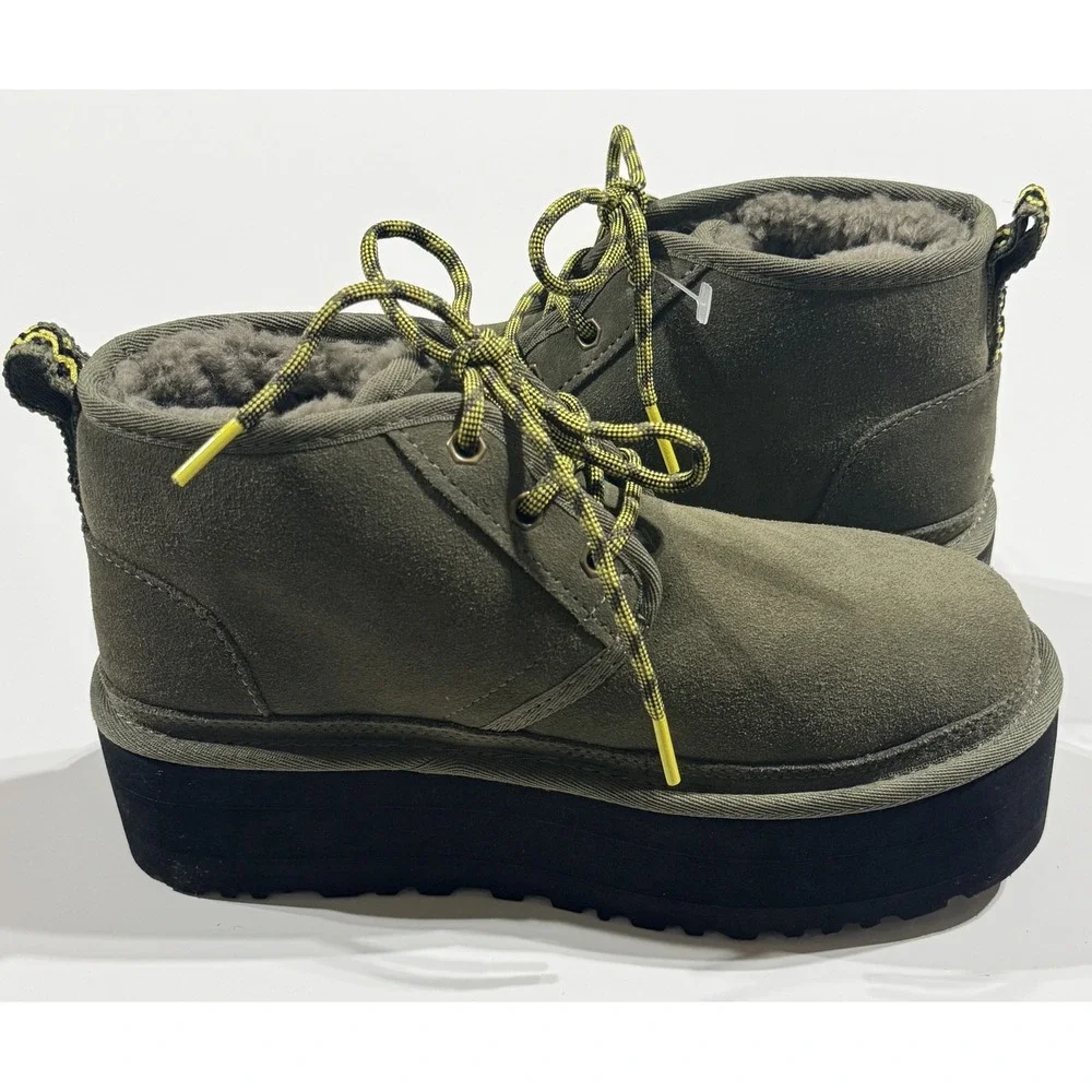 UGG Neumel Platform - Women's Green Suede Lace Up Boots 1130604 - Size 7 NEW NWT